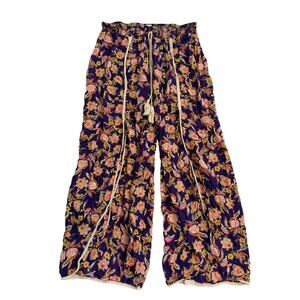 Anthropologie Floral Wide Leg Flowy Pants Womens Large Purple Boho Chic Festival